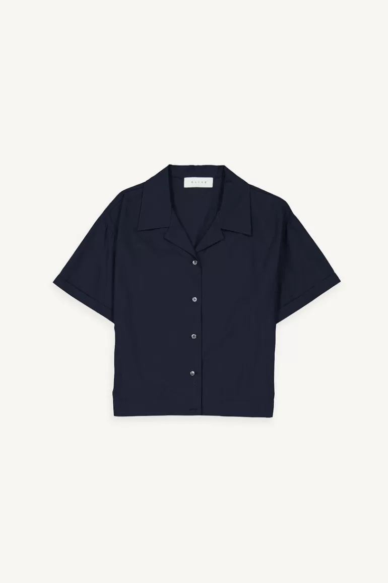Women Olive Clothing Light Weight Camp Collar Shirt, Navy