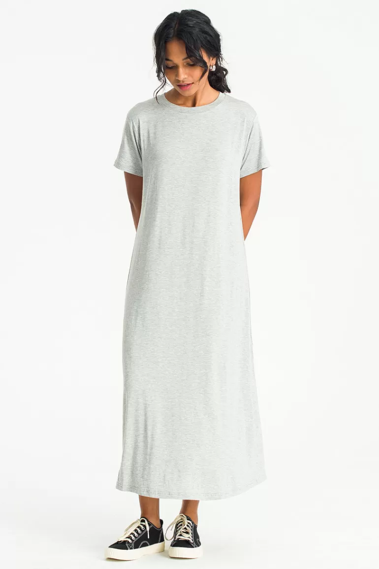 Women Olive Clothing Light Weight Short Sleeve Jersey Dress, Melange Grey