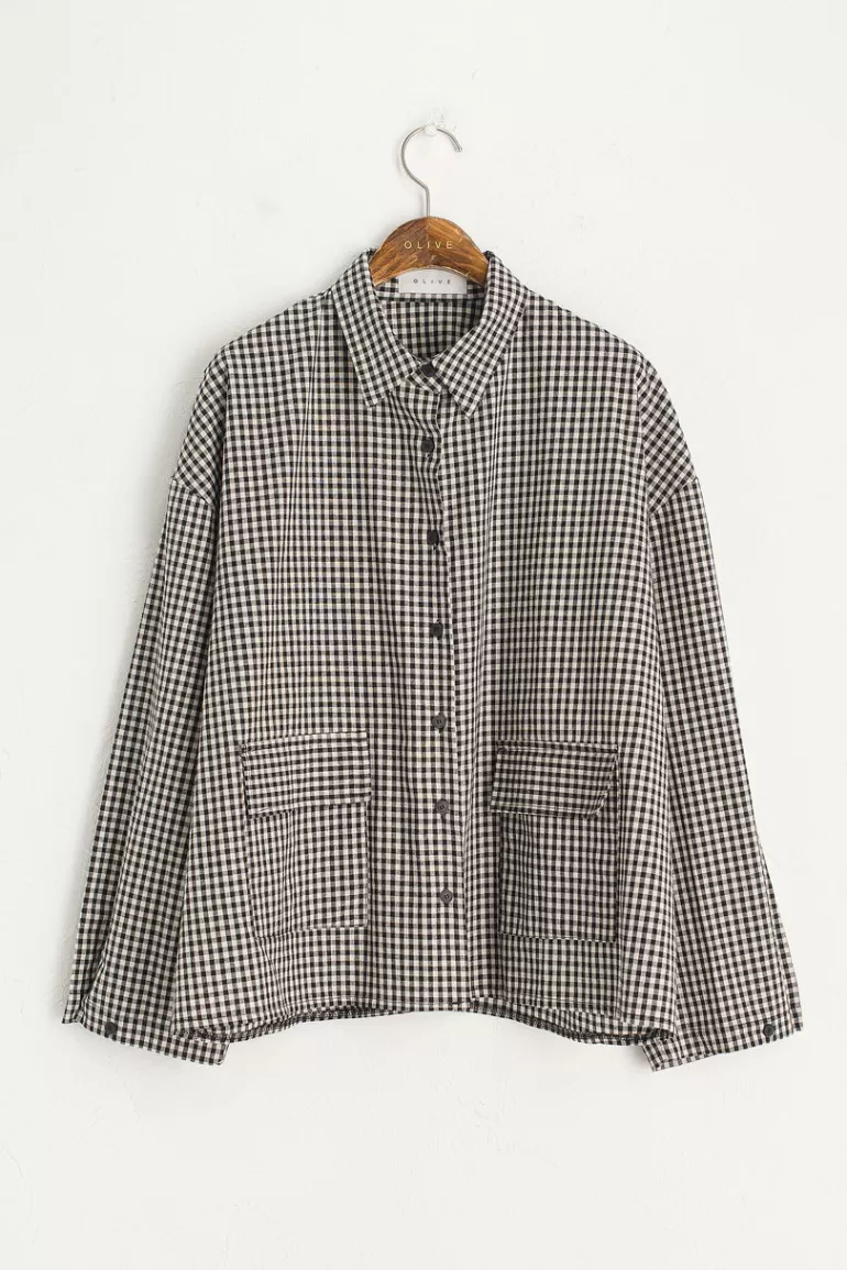 Women Olive Clothing Lightweight Gingham Overshirt, Black