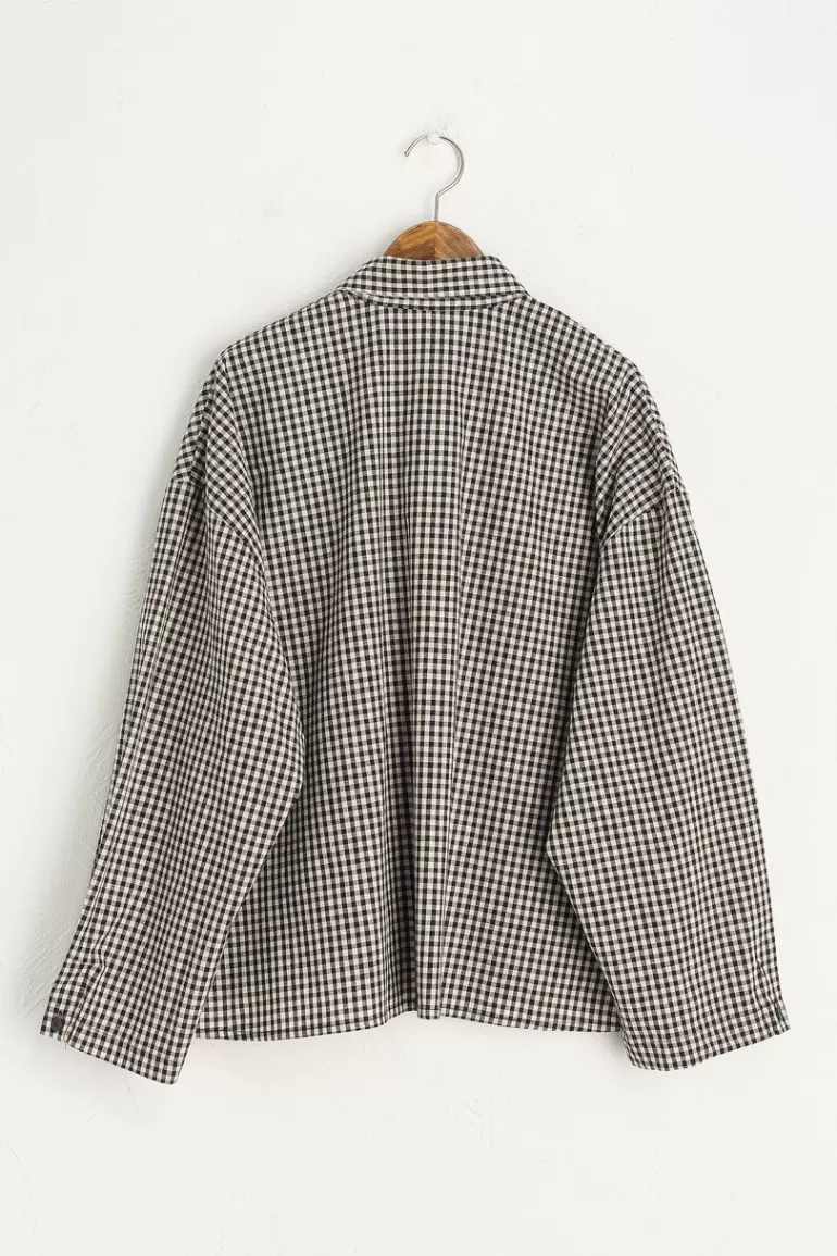 Women Olive Clothing Lightweight Gingham Overshirt, Black