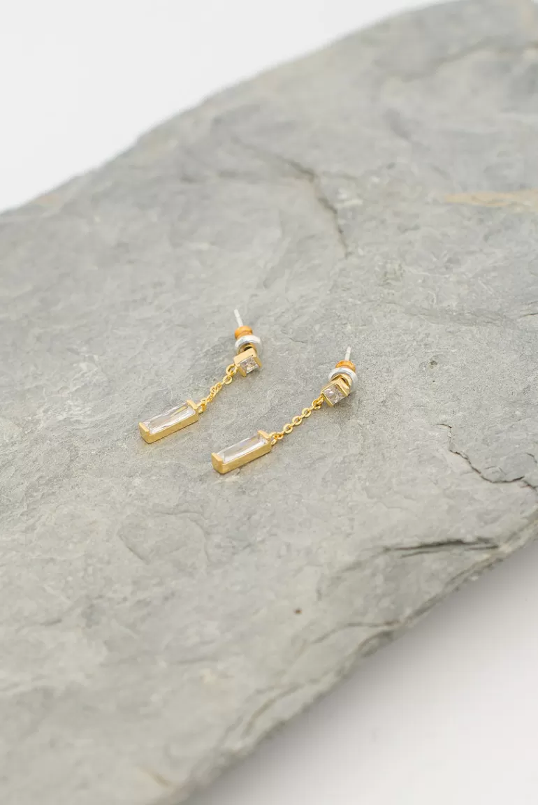 Women Olive Clothing Lillian Crystal Droplet Earrings, Gold Plated