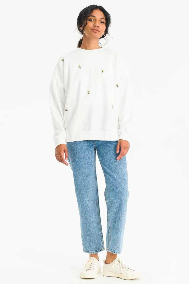 Women Olive Clothing Lily Stitch Sweatshirt, Ivory