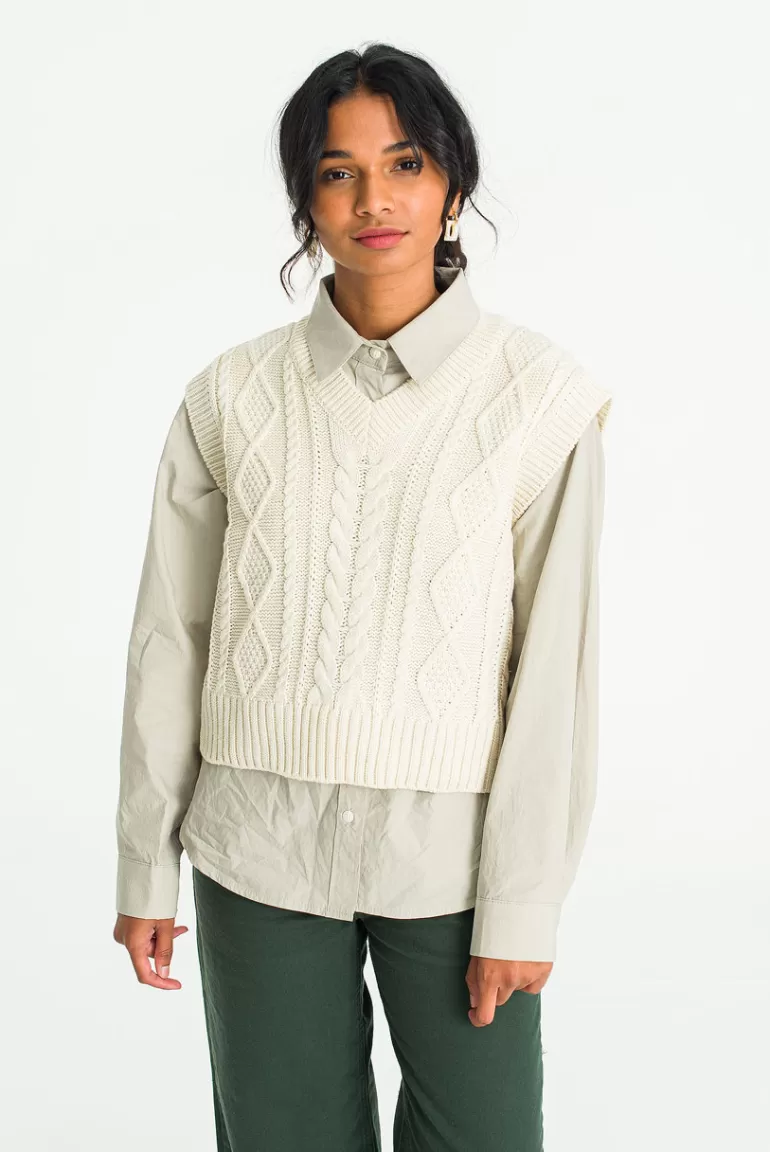 Women Olive Clothing Lina Cable Vest, Ivory