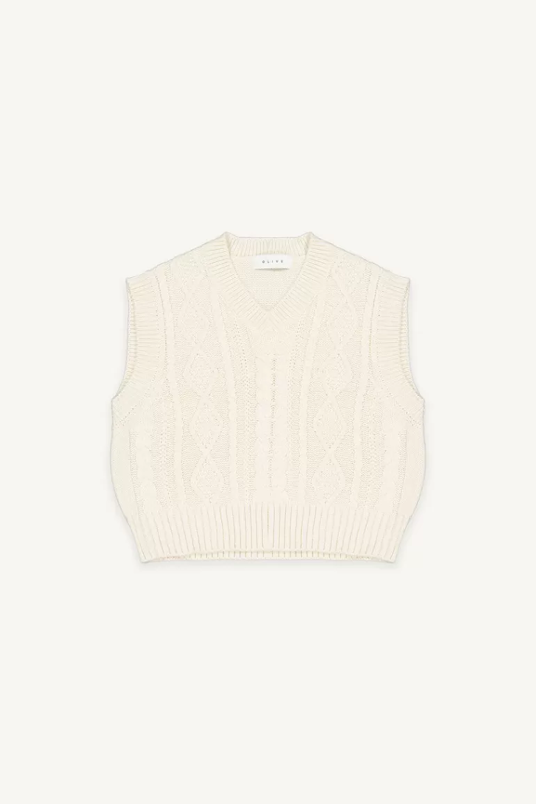 Women Olive Clothing Lina Cable Vest, Ivory