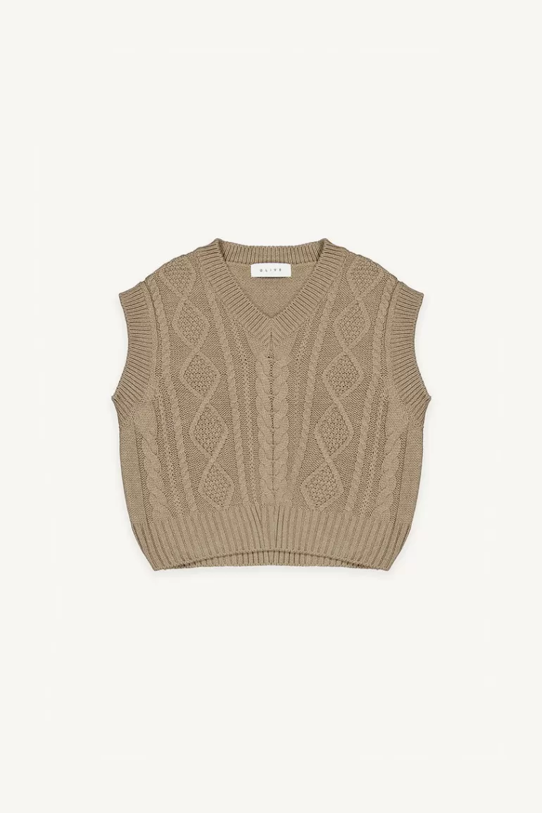 Women Olive Clothing Lina Cable Vest, Mocha
