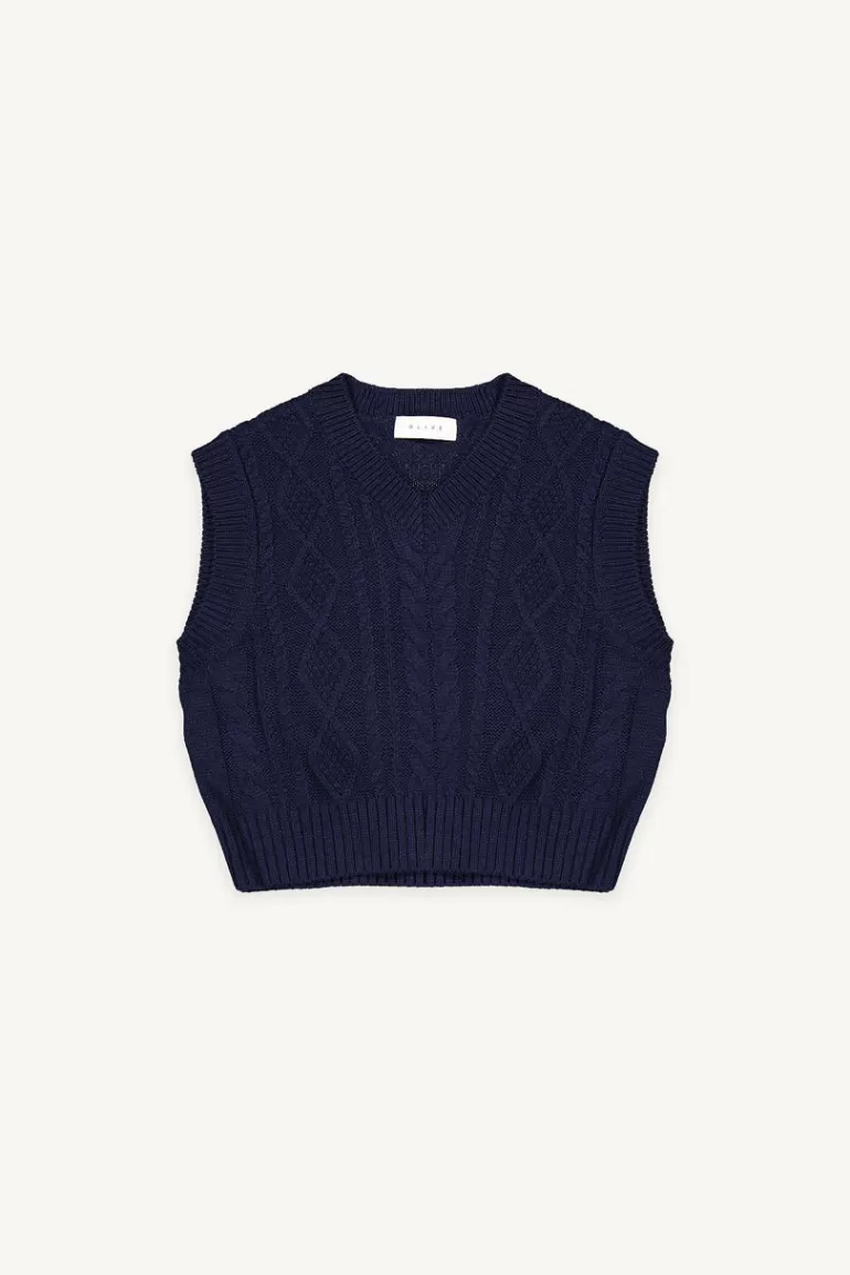 Women Olive Clothing Lina Cable Vest, Navy