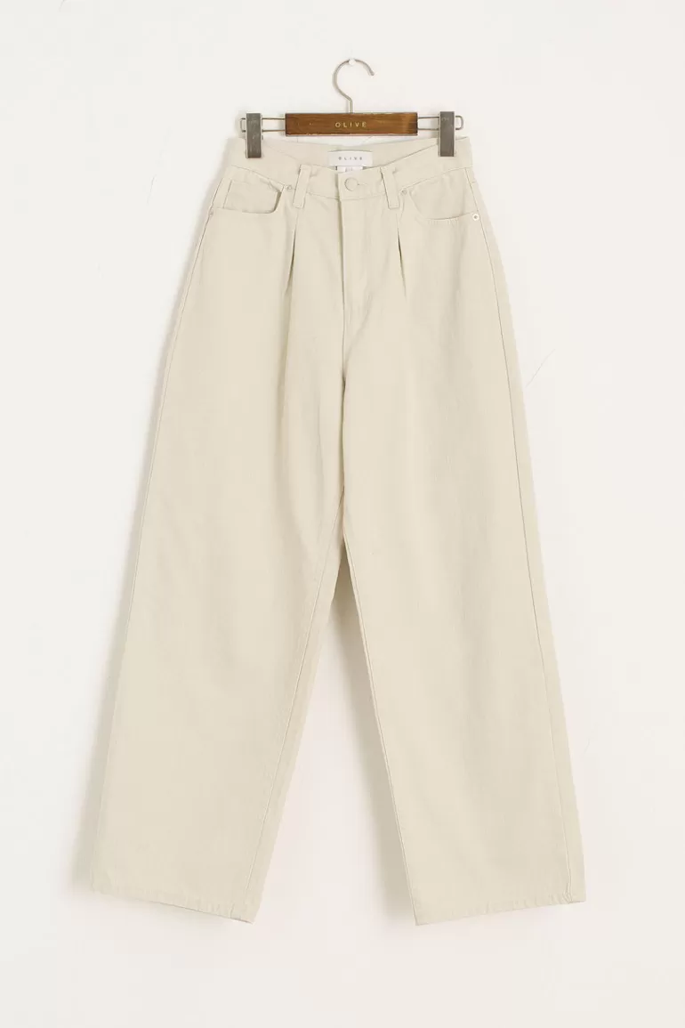 Women Olive Clothing Lina Pintuck Jean, Ivory