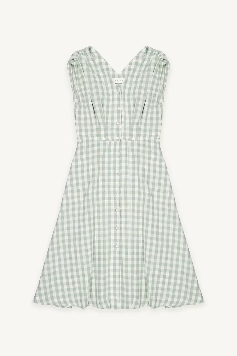Women Olive Clothing Linen Blend Gingham Dress, Mint