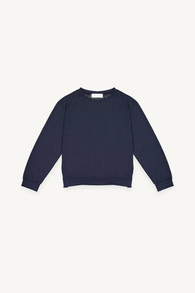 Women Olive Clothing Linen Blend Loose Tee, Navy