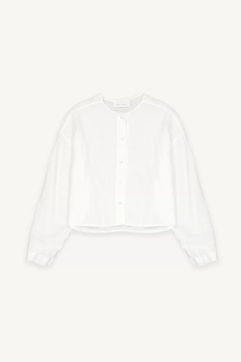 Women Olive Clothing Linen Button Shirt, Ivory