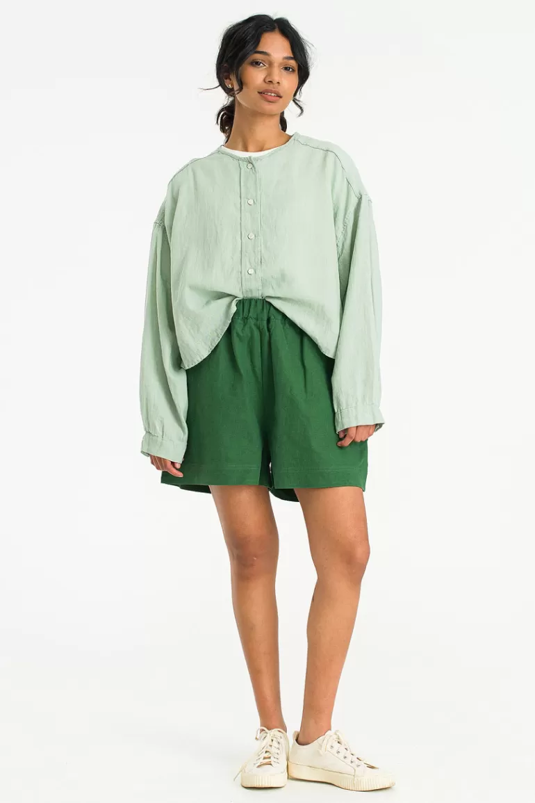Women Olive Clothing Linen Button Shirt, Mint