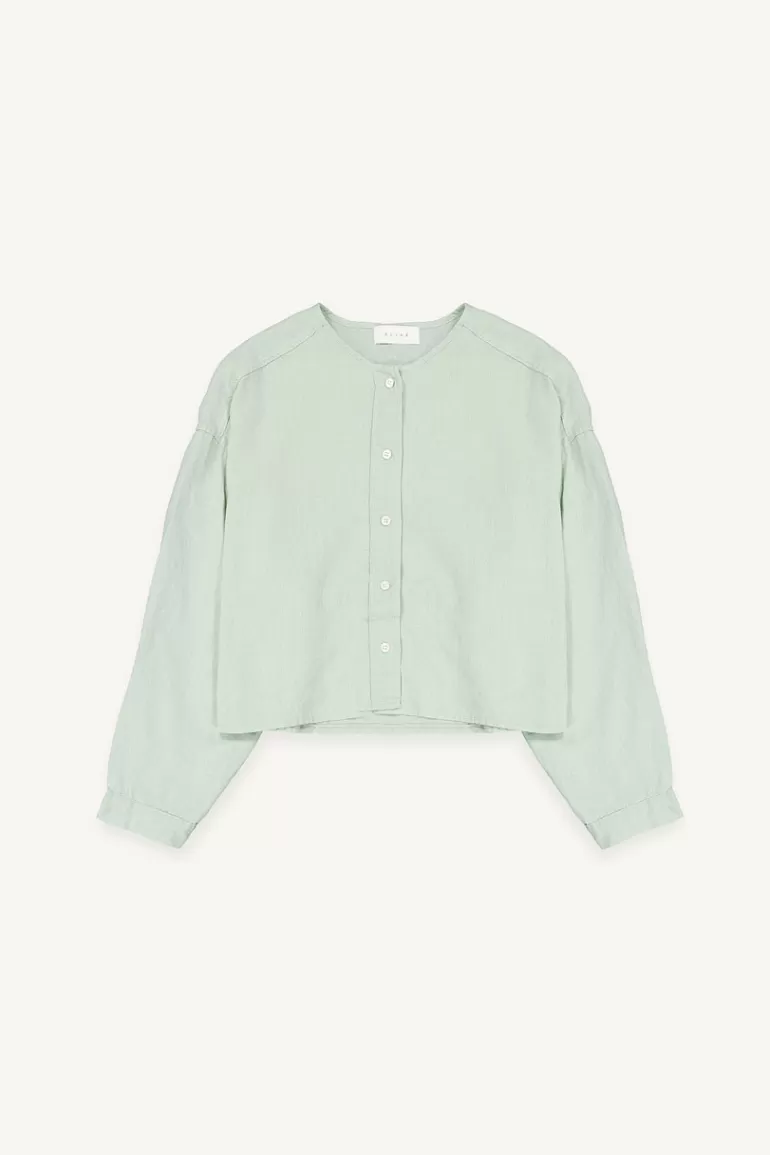 Women Olive Clothing Linen Button Shirt, Mint