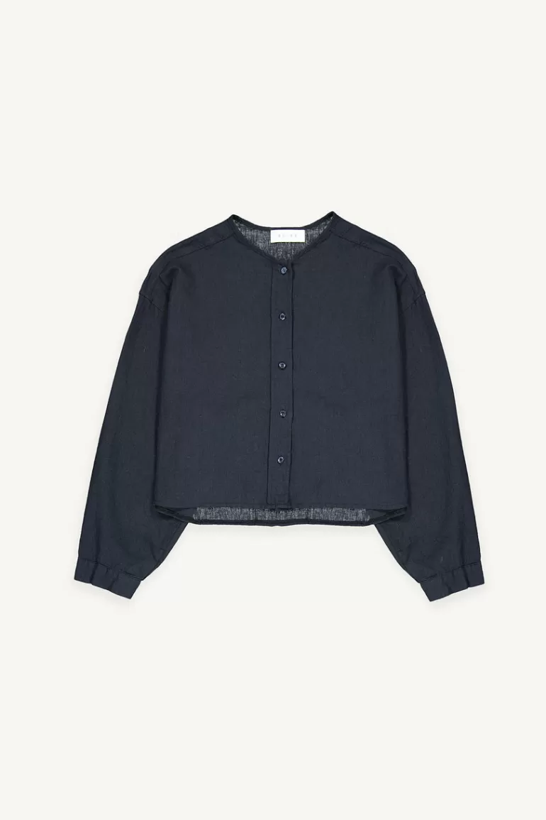 Women Olive Clothing Linen Button Shirt, Navy
