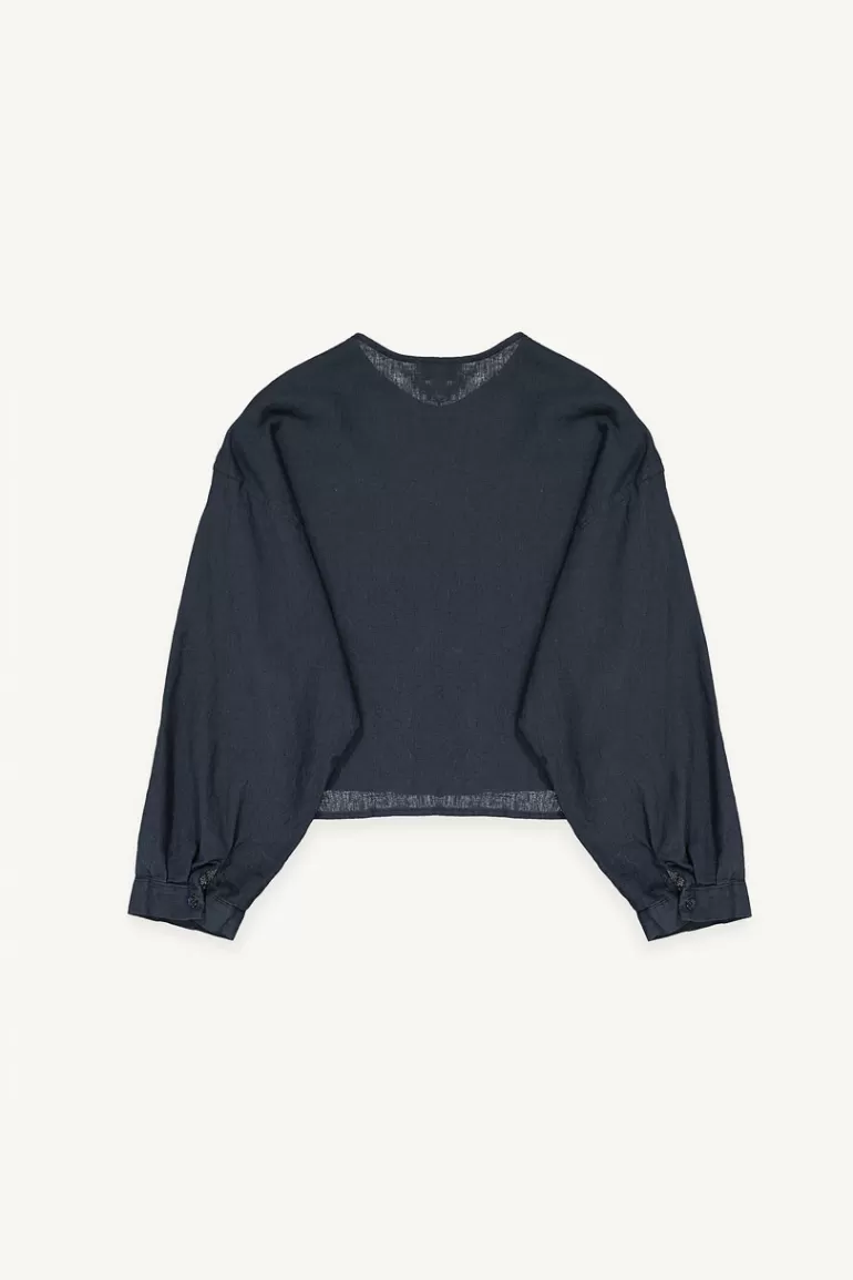 Women Olive Clothing Linen Button Shirt, Navy