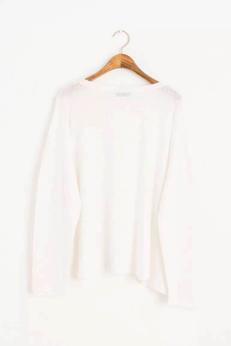 Women Olive Clothing Linen Mix Basic Tee, Ivory