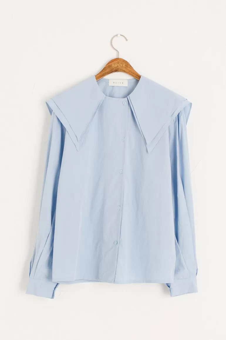 Women Olive Clothing Lizzi Oversize Collar Blouse, Blue