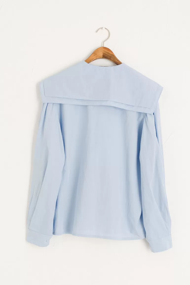 Women Olive Clothing Lizzi Oversize Collar Blouse, Blue