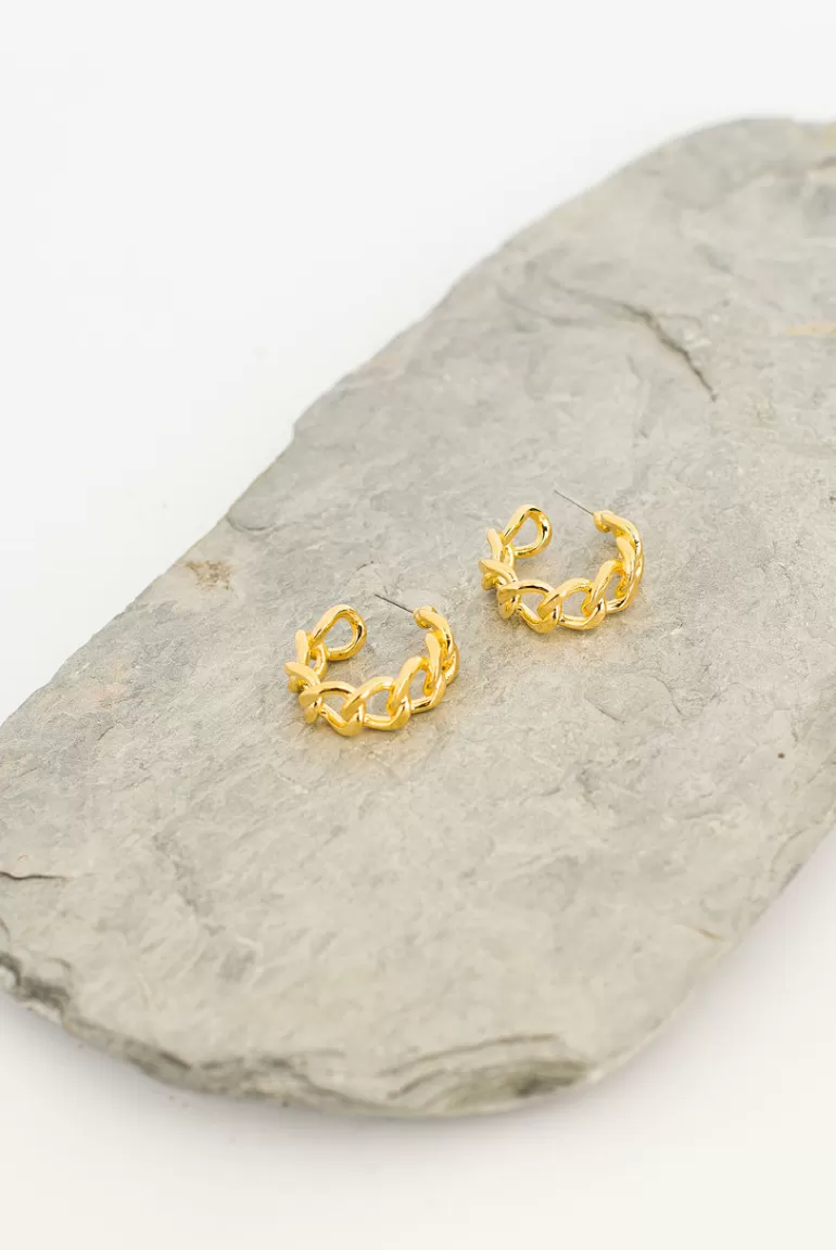 Women Olive Clothing Lottie Chain Hoop Earrings, Gold Plated