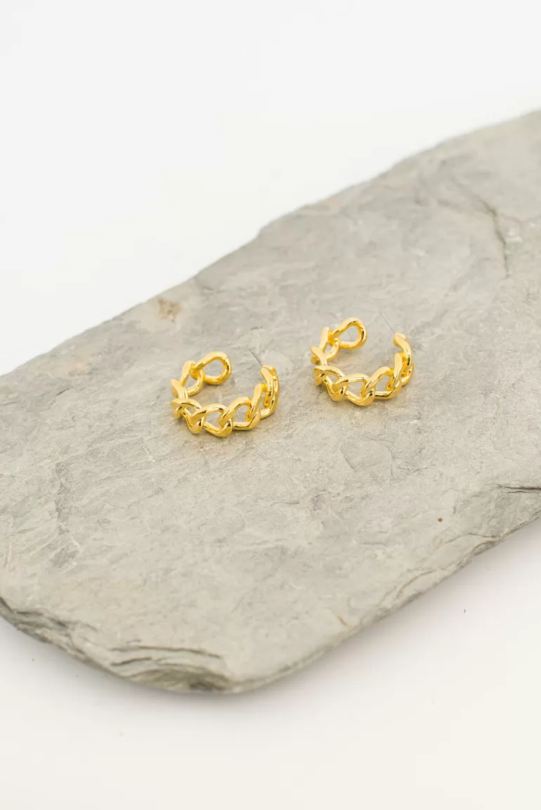 Women Olive Clothing Lottie Chain Hoop Earrings, Gold Plated