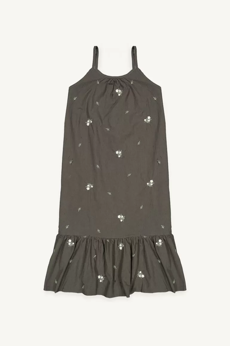 Women Olive Clothing M Flower Embroidered Cami Dress, Charcoal