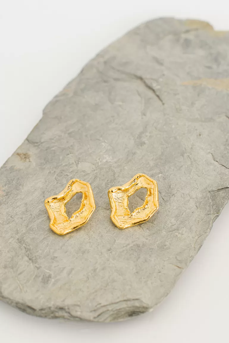 Women Olive Clothing Macie Embossed Hoop Earrings, Gold Plated