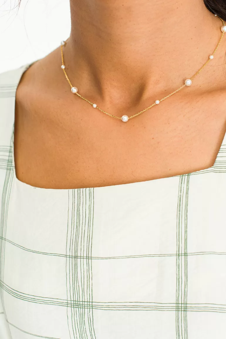 Women Olive Clothing Maisie Pearl Necklace, 14K Gold Plated