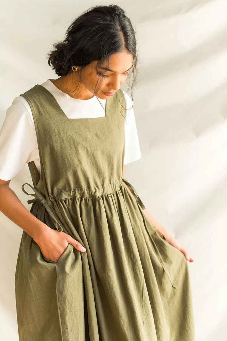 Women Olive Clothing Martha Twin Ribbon Dress, Khaki