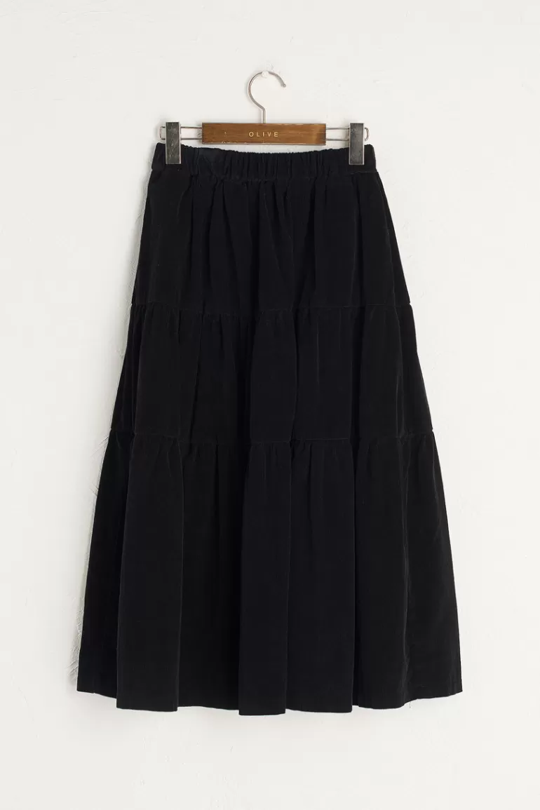 Women Olive Clothing Meard Cord Skirt, Black