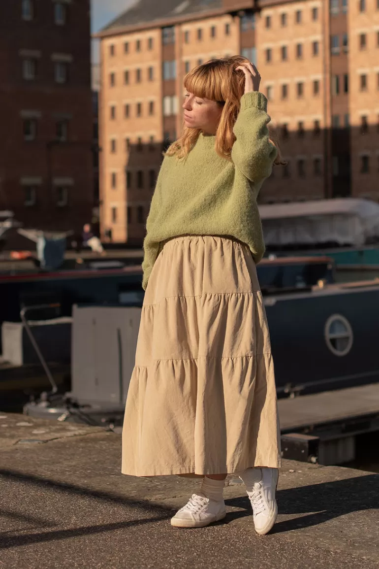 Women Olive Clothing Meard Cord Skirt, Cream
