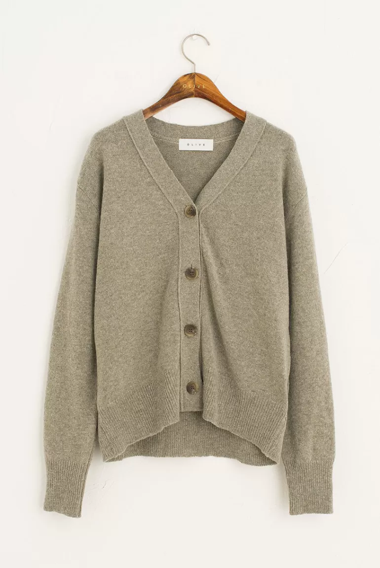 Women Olive Clothing Melange V Neck Cardigan, Grey