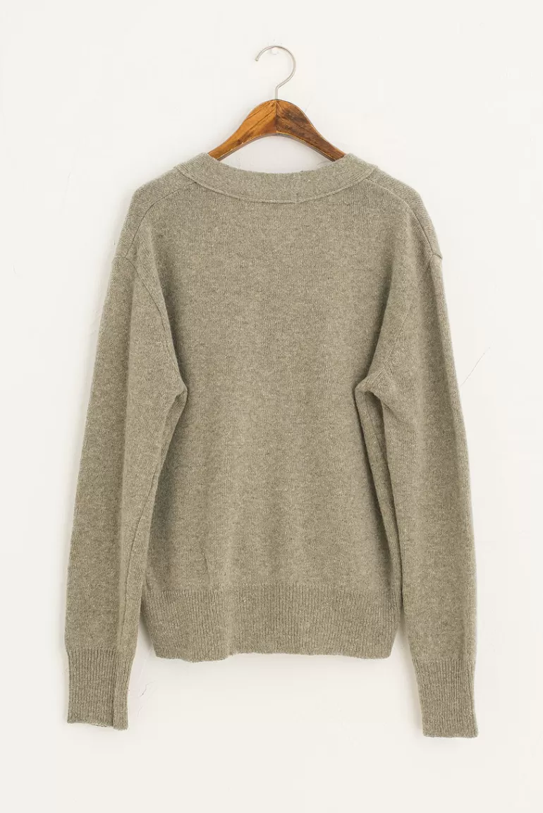 Women Olive Clothing Melange V Neck Cardigan, Grey