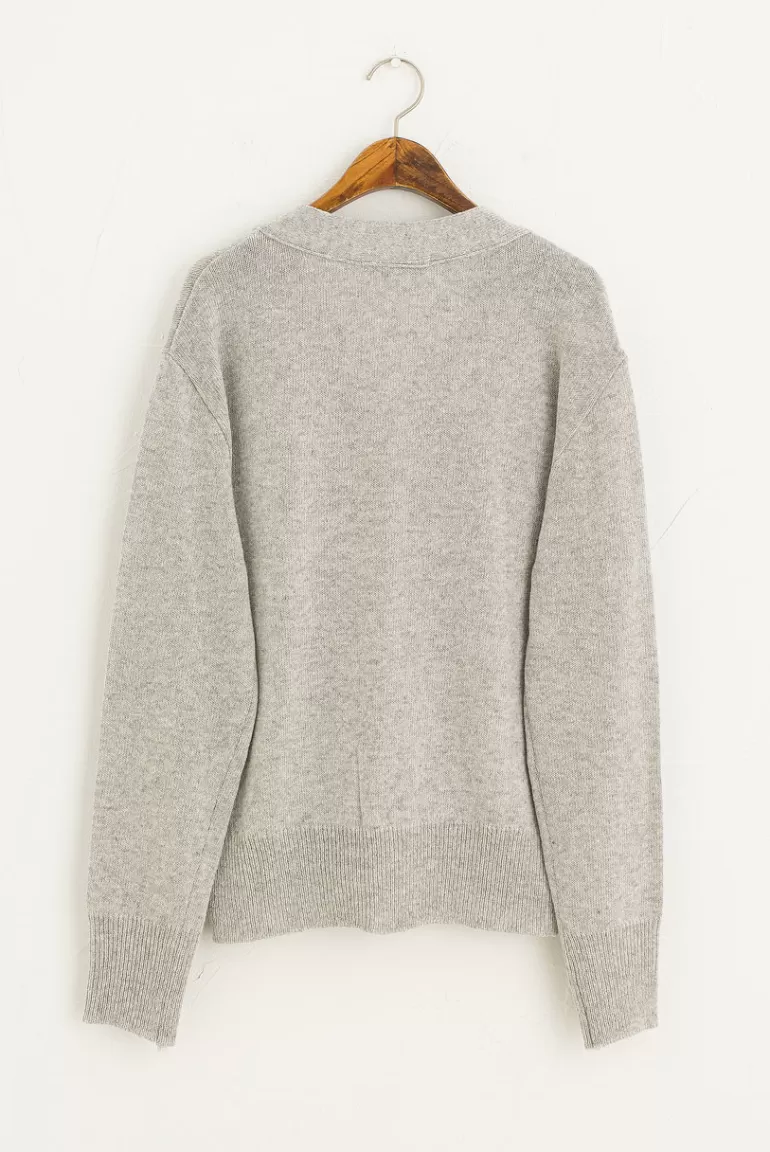 Women Olive Clothing Melange V Neck Cardigan, Light Grey
