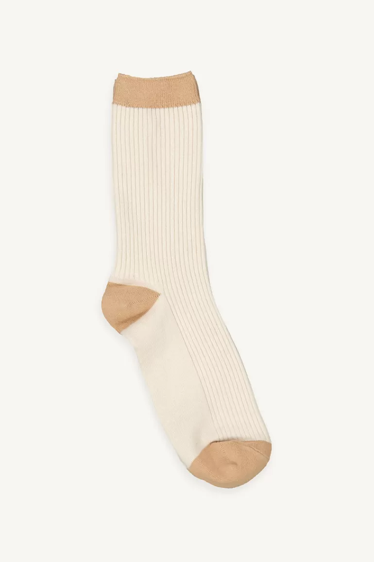 Women Olive Clothing Melody Ribbed Two-Tone Socks, Ivory/Beige