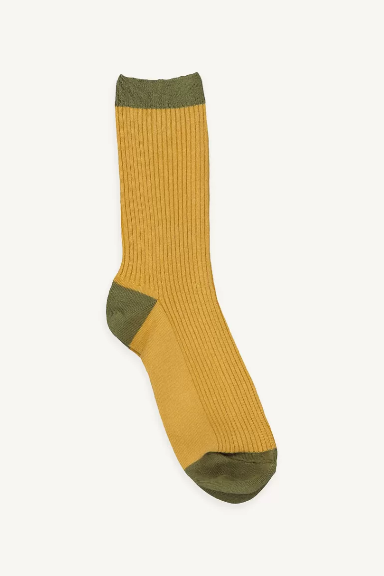 Women Olive Clothing Melody Ribbed Two-Tone Socks, Mustard/Green