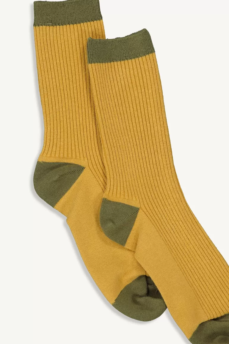 Women Olive Clothing Melody Ribbed Two-Tone Socks, Mustard/Green