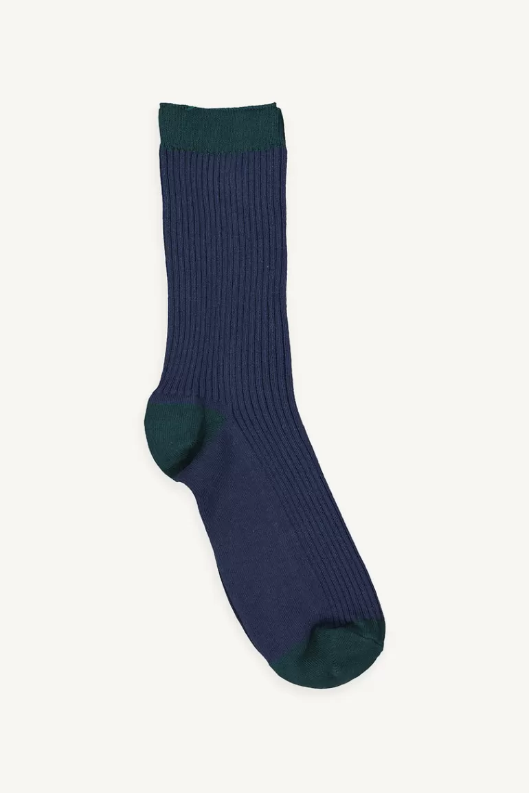 Women Olive Clothing Melody Ribbed Two-Tone Socks, Navy/Green