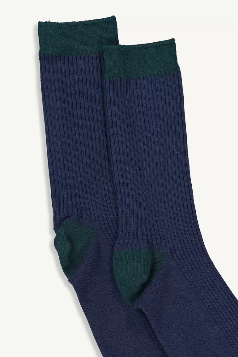 Women Olive Clothing Melody Ribbed Two-Tone Socks, Navy/Green