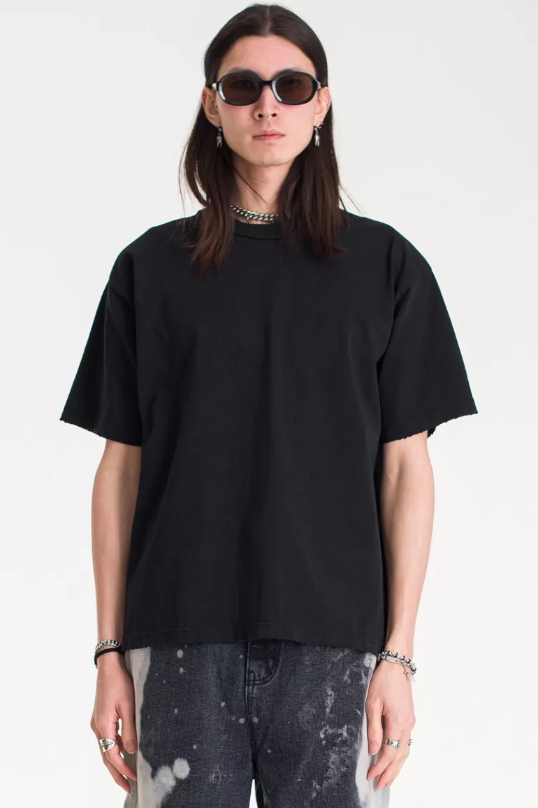 Men Olive Clothing Menswear | Distressed Box Tee, Black
