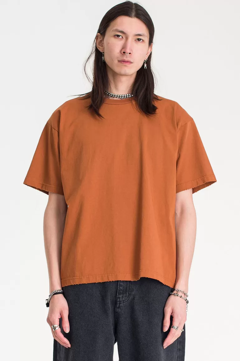 Men Olive Clothing Menswear | Distressed Box Tee, Saddle Tan