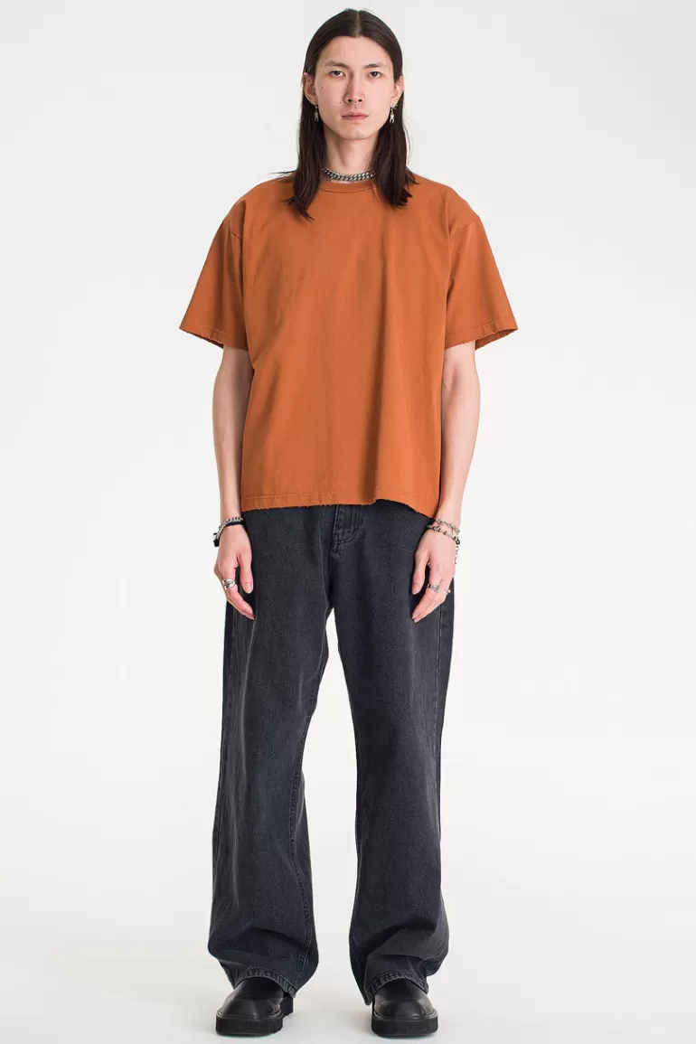 Men Olive Clothing Menswear | Distressed Box Tee, Saddle Tan