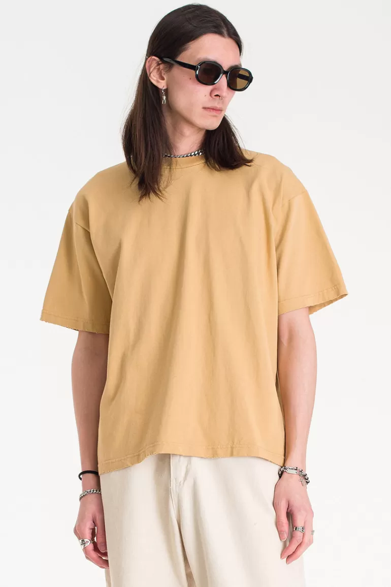 Men Olive Clothing Menswear | Distressed Box Tee, Straw