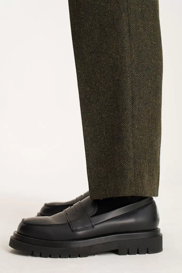 Men Olive Clothing Menswear | Heiko Wool Herringbone Trousers, Forest