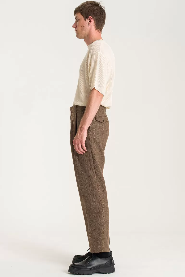 Men Olive Clothing Menswear | Heiko Wool Herringbone Trousers, Hazel