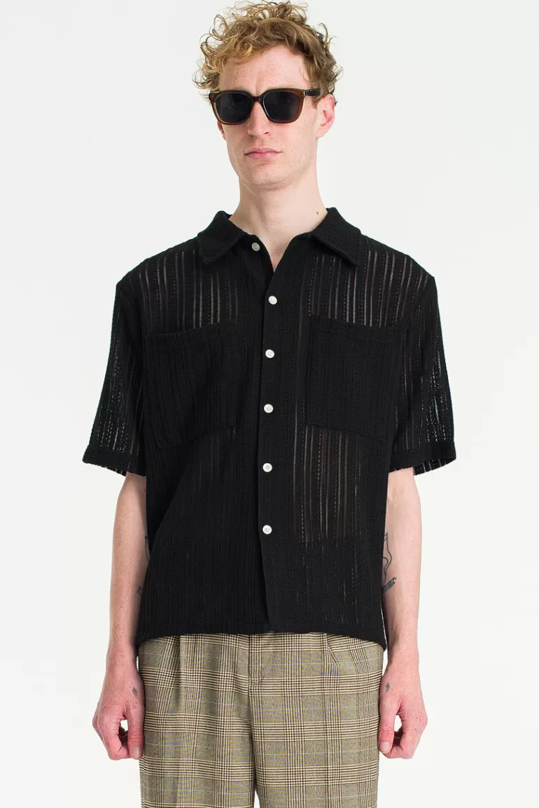 Men Olive Clothing Menswear | Keijin Lace Shirt, Black