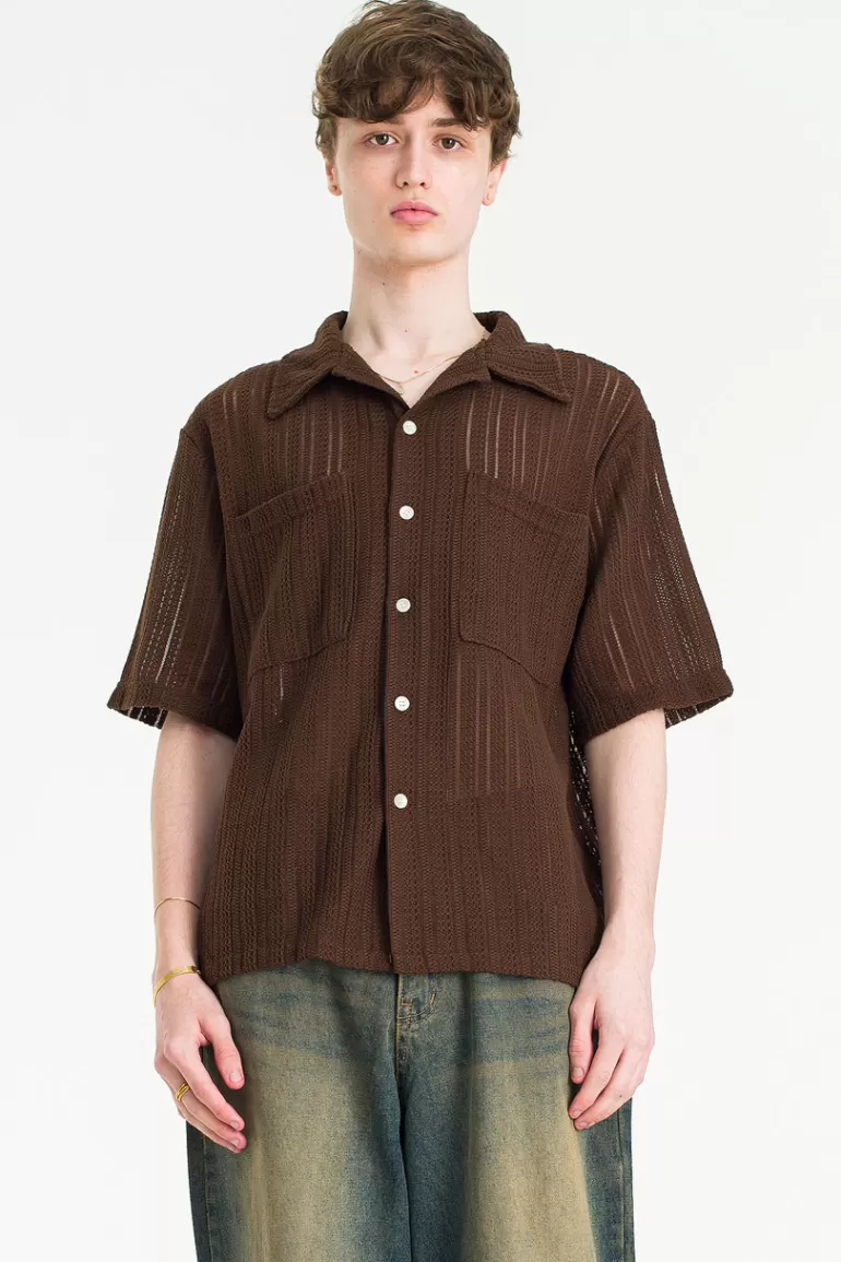 Men Olive Clothing Menswear | Keijin Lace Shirt, Brown