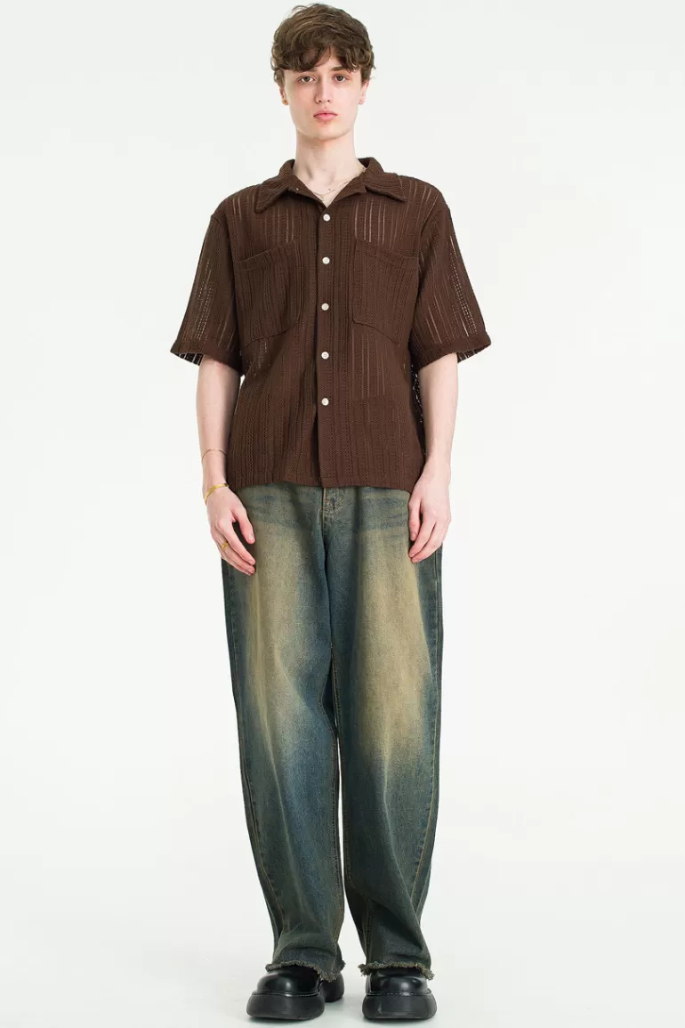 Men Olive Clothing Menswear | Keijin Lace Shirt, Brown