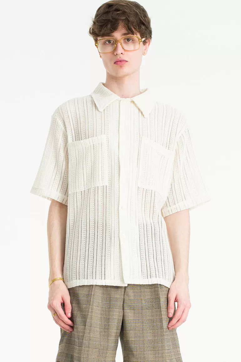 Men Olive Clothing Menswear | Keijin Lace Shirt, Cream
