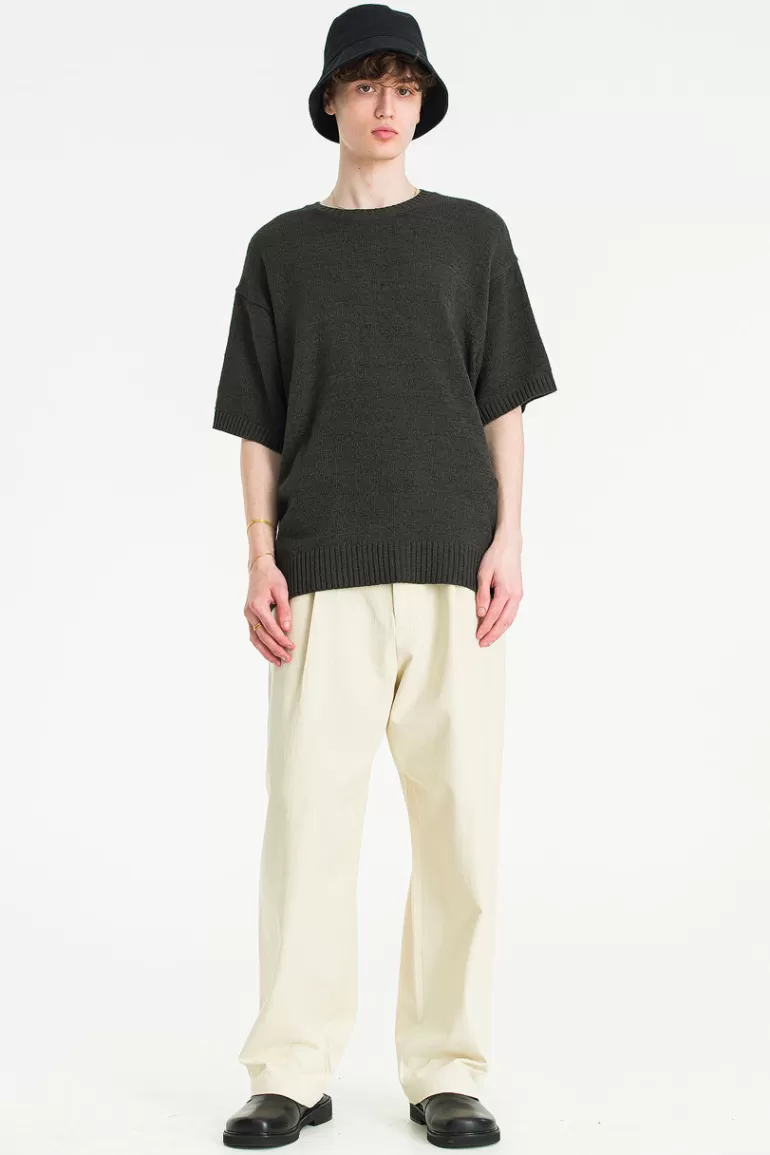 Men Olive Clothing Menswear | Knitted T-Shirt, Charcoal