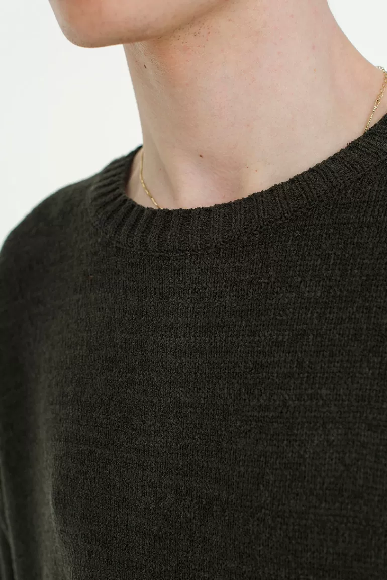 Men Olive Clothing Menswear | Knitted T-Shirt, Charcoal