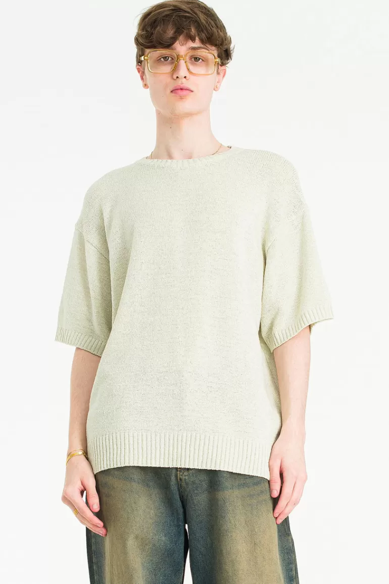 Men Olive Clothing Menswear | Knitted T-Shirt, Pearl Grey